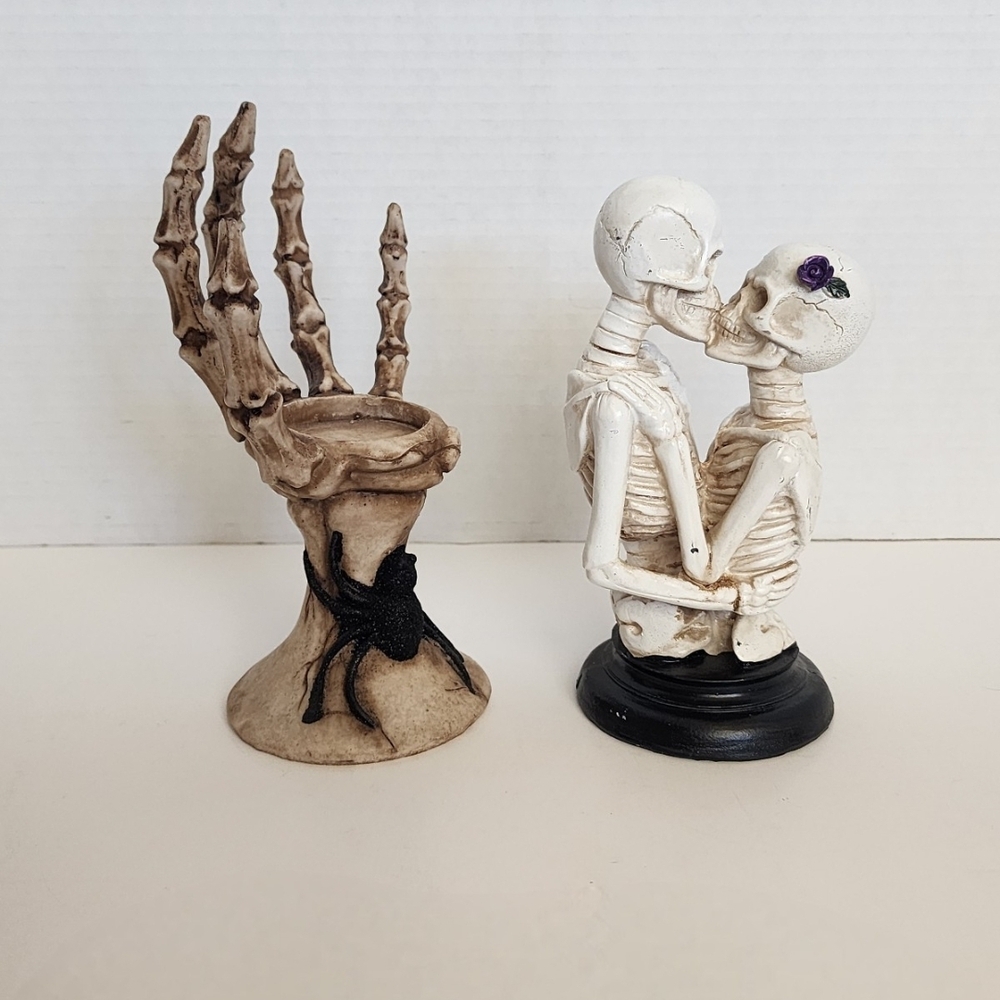 Skeleton Couple and Hand Candle Holder Set